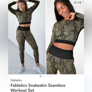 Fabletics Snake Print Cropped Long Sleeve Top & Leggings Set in Black and Beige